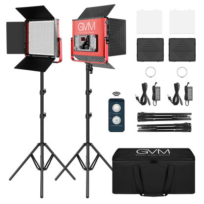 Picture of GVM LED Video Lighting Kits with APP Control, 2 Packs Bi-Color 3200K~5600K Video Light, Brightness10~100% for Video Photography, CRI97+ Led Video Light Panel with Barndoor, Tripod