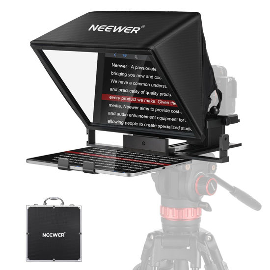 Picture of NEEWER Teleprompter X14 II with Upgraded Height Adjustable Camera Mount QR Plate Compatible with Manfrotto 501PL, 14" HD Beamsplitter All Metal Frame for iPad iPhone Samsung DSLR, Assembly Free