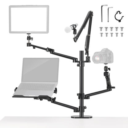 Picture of NEEWER Overhead Camera Stand Desk Mount Rig with 4 Boom Arms for Photography Video Light Ring Light Mount Webcam Mic Compact DSLR for Live Streaming Broadcast Online Teaching Meeting, DS007