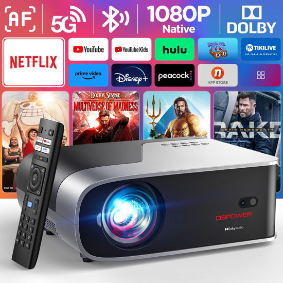 Picture of [Netflix Officially/Auto Focus] Smart Projector with 5G WiFi and Bluetooth, DBPOWER Native 1080p Projector Built-in Netflix, Youtube, Hulu, Disney+, Peacock Apps, 500ANSI Movie Projector Dolby