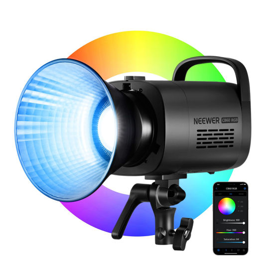 Picture of NEEWER CB60 RGB 70W LED Video Light with App Control, Bowens Mount COB Full Color Continuous Output Lighting 18000Lux/1m CCT 2700K-6500K CRI97+ 17 Scenes for Photography/Studio Video Recording