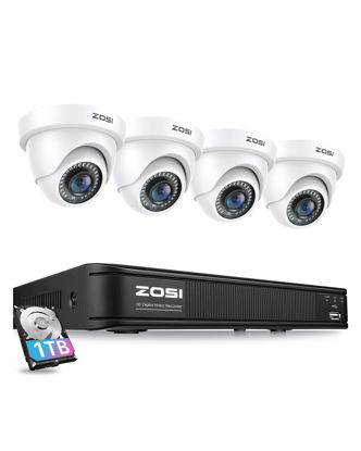 Picture of ZOSI 3K 5MP Lite H.265+ Home Security Camera System with AI Human Vehicle Detection, 8 Channel Surveillance DVR and 4 x 1080p Weatherproof CCTV Dome Camera Outdoor Indoor, 80ft Night Vision, 1TB HDD