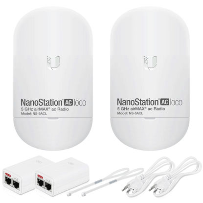 Picture of Wireless Bridge Ubiquiti LOCO5AC PRE-CONFIGURED, Bundle of 2 Ubiquiti Nanostation LOCO 5AC, Point to Point Outdoor WiFi Bridge, Plugh and Play, 5GHz, 450+Mbps, 10+km Link Range, Network Bridge