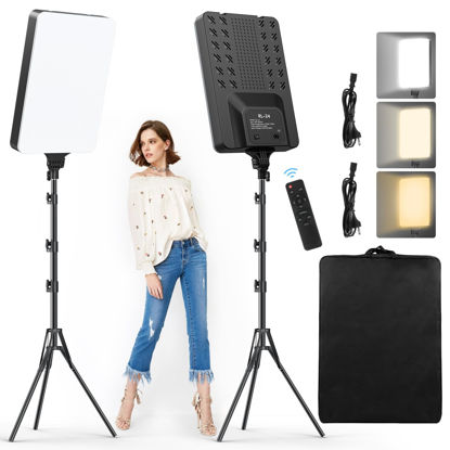 Picture of 2-Pack 24'' LED Video Light Kit, Heorryn 2700-7500K Dimmable Photography Lighting with Remote and 75inches Stand, CRI 96+ Studio Lights for TikTok, YouTube, Game Streaming, Video Photography