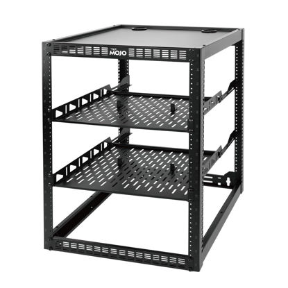 Picture of Tecmojo 16U Open Frame Rack for Servers & AV Gear,Server Rack Floor Standing or Wall Mounted,with 2 PCS 1U Rack Shelves & Mounting Hardware,Network Rack for 19" Networking,Servers and Audio