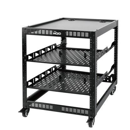 Picture of Tecmojo 12U Open Frame Network Rack for Servers&AV Gear, Server Rack 4-Post with casters, Mobile Server Rack with 2 PCS 1U Server Rack Shelf & Mounting Hardware, AV Rack for 19" Network/Servers/Audio