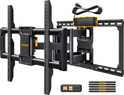 Picture of Perlegear Full Motion TV Wall Mount with Power Strip for 42-90 Inch TVs up to 150 lbs, Pre-Assembled TV Mount Has Smooth Swivel, Tilt, Extension, Max VESA 600x400mm, 12“/16”/24” Wood Studs, PGLF11