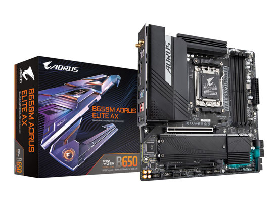 Picture of GIGABYTE B650M AORUS Elite AX (AM5/ LGA 1718/ AMD B650/ Micro-ATX/ 5-Year Warranty/ DDR5/ 2* M.2/ PCIe 5.0/ USB 3.2 Gen2X2 Type-C/Intel 2.5GbE LAN/Q-Flash Plus/EZ-Latch/Gaming Motherboard)