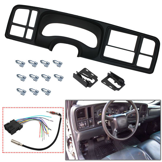 Picture of YHB Double DIN Dash Kit W/Wiring Harness & Antenna Adapter Fit 1999-2002 GM Full-Size Trucks/SUV's Silverado Sierra - Double Din Dash Bezel Cover Kit Car Stereo Radio Install Dash Kit