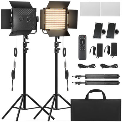 Picture of RGB Photography Video Lighting Kit, 2 Pack 50W Bi-Color Energy-Saving LED Video Studio Lights with 2300k~8500k Dimmable CRI 97+ for Filming Camera Photo Recording Stage Shooting Streaming YouTube TikT