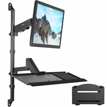 Picture of VIVO Black Sit-Stand Height Adjustable Pneumatic Spring Arm Keyboard, Monitor, CPU Wall Mount for 1 Screen up to 32 inches STAND-SIT1BW