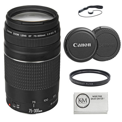 Picture of Canon EF 75-300mm f/4-5.6 III Lens Bundled with 58mm UV Filter + Lens Cap Keeper + Microfiber Cleaning Cloth (4 Items)