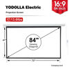 Picture of YODOLLA 84inch Motorized Projection Screen, 16:9 4K 3D HD Electric Projector Screen, Wall/Ceiling Mounted White Projection Screen with Two Remote Controls for Indoor & Outdoor Use