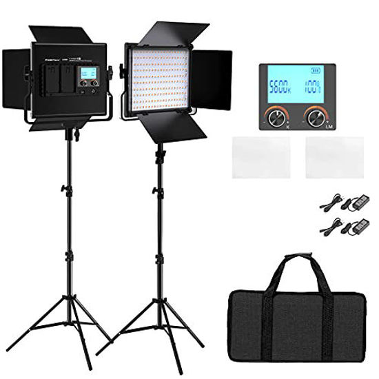 Picture of FOSITAN Large LED Video Light Kit 2-Pack 200Pcs LED Beads High CRI 96+ Dual Power Supply LCD Display Lightweight with Adjustable Tripod