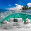 Picture of ATTAFE Half Underwater View 3D Mural Wallpaper, Palm Trees Beach Photo Mural Wallpapers, Mural HD Photo for Living Room TV Sofa Bedroom 169" by 118"