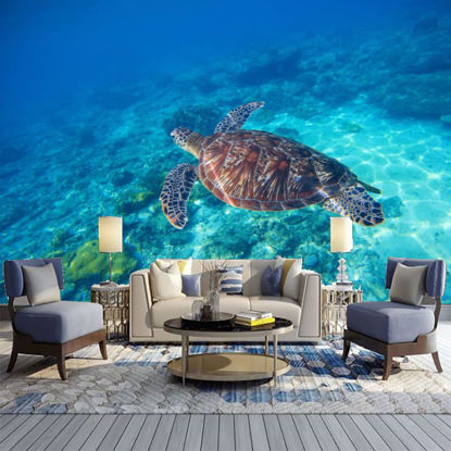 Picture of ATTAFE Tropical Wild Green Turtle 3D Mural Wallpaper, Vibrant Scene in Exotic Seaside Photo Mural Wallpapers, Mural HD Photo for Living Room TV Sofa Bedroom 169" by 118"