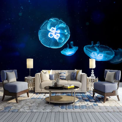 Picture of ATTAFE Blue Moon Jellyfish 3D Mural Wallpaper, Marine Aquarium Creatures Photo Mural Wallpapers, Mural HD Photo for Living Room TV Sofa Bedroom 169" by 118"