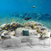 Picture of ATTAFE Coral Reef Portrait 3D Mural Wallpaper, Blue Ocean Underwater World Photo Mural Wallpapers, Mural HD Photo for Living Room TV Sofa Bedroom 169" by 118"