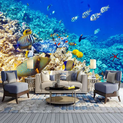 Picture of ATTAFE Beautiful Underwater World 3D Mural Wallpaper, Corals and Tropical Fish Photo Mural Wallpapers, Mural HD Photo for Living Room TV Sofa Bedroom 169" by 118"