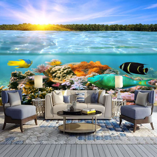 Picture of ATTAFE Colorful Coral Reef 3D Mural Wallpaper, Many Fishes and Sea Turtle Photo Mural Wallpapers, Mural HD Photo for Living Room TV Sofa Bedroom 169" by 118"