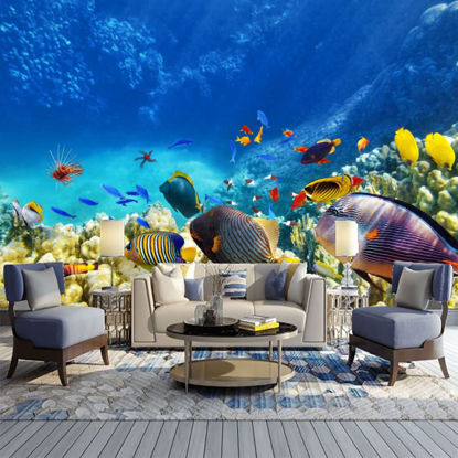 Picture of ATTAFE Underwater World Coral Reef Scenery 3D Mural Wallpaper, Tropical Fish Natural Landscape Photo Mural Wallpapers, Mural HD Photo for Living Room TV Sofa Bedroom 169" by 118"