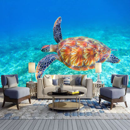 Picture of ATTAFE Green Sea Turtle Swimming 3D Mural Wallpaper, Blue Water Ocean Landscape Photo Mural Wallpapers, Mural HD Photo for Living Room TV Sofa Bedroom 169" by 118"