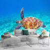 Picture of ATTAFE Green Sea Turtle Swimming 3D Mural Wallpaper, Blue Water Ocean Landscape Photo Mural Wallpapers, Mural HD Photo for Living Room TV Sofa Bedroom 169" by 118"