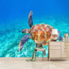 Picture of ATTAFE Green Sea Turtle Swimming 3D Mural Wallpaper, Blue Water Ocean Landscape Photo Mural Wallpapers, Mural HD Photo for Living Room TV Sofa Bedroom 169" by 118"