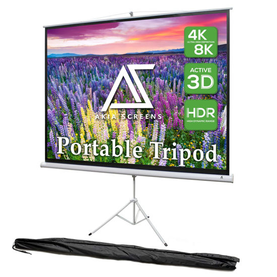 Picture of Akia Screens 100 inch Projector Screen with Stand 4:3 HD 1.1 Gain 180° Viewing Angle Wrinklefree Tripod Screen Pull Up Foldable Stand for Movie Office Home Theater Indoor Outdoor Travel AK-T100SB1