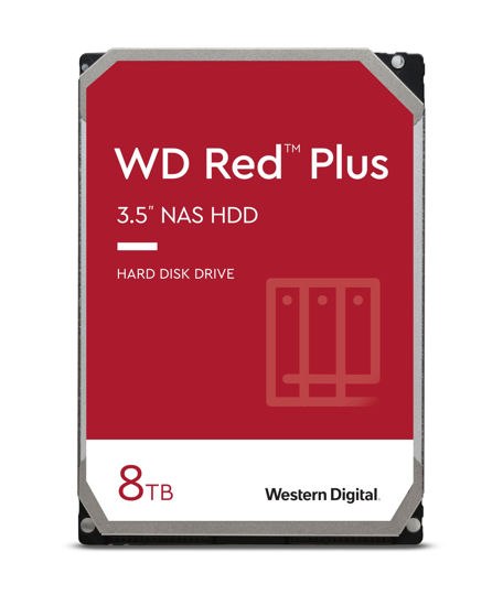 Picture of Western Digital 8TB WD Red Plus NAS Internal Hard Drive HDD - 5640 RPM, SATA 6 Gb/s, CMR, 128 MB Cache, 3.5" - WD80EFZZ