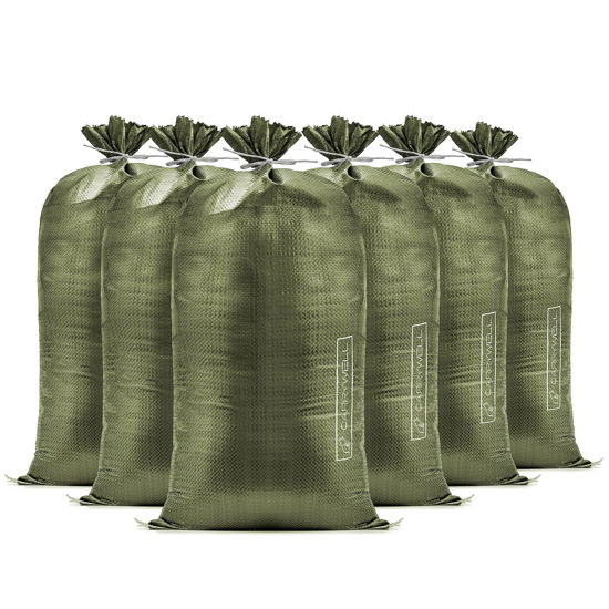 Picture of (Not Made in China) Heavy Duty Sand Bags for Flooding, Empty W/Tie Strings, UV Protection for 1600 Hours, Flood Water Barrier Sandbags,14in x 26in, Sandbag for Weight, 50lb Capacity (250 Bags)