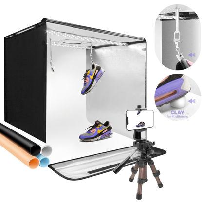 Picture of LimoStudio 24" x 24" (New Gen. Model) LED Light Box Tent Patented, Photoshoot Light Tent with Air Hanging Ceiling String Clips, Sticky Clays for Object Positioning, 120 LED, CRI > 95, 4000LM, AGG3250