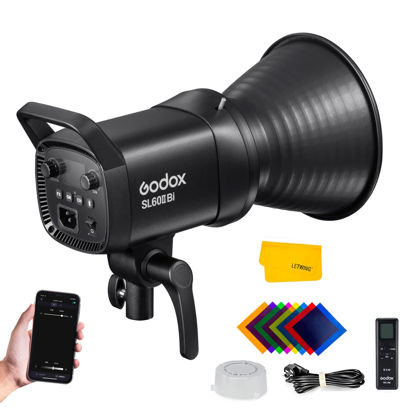 Picture of Godox SL60IIBi Bi-Color LED Video Light,2800K-6500K,CRI96+ TLCI97+,Builtin 11 FX Effects,APP/2.4GWireless Control Adjust Brightness,Bowens Mount LED Continuous Output Lighting with RC-A6 Remote