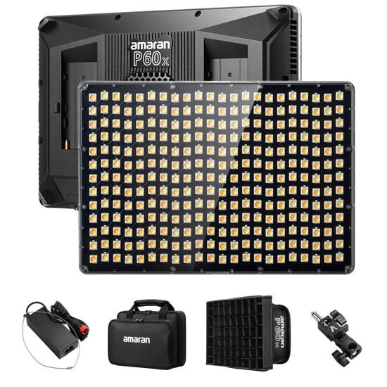 Picture of Aputure Amaran P60x 60W Output Bi-Color Lensed LED Panel Video Light 5070+ lux, CRI 95+, TLCI 97+, Color Temperature 3200K~6500K, APP Control & 4 Built-in Lighting FX, Softbox, Carring Case