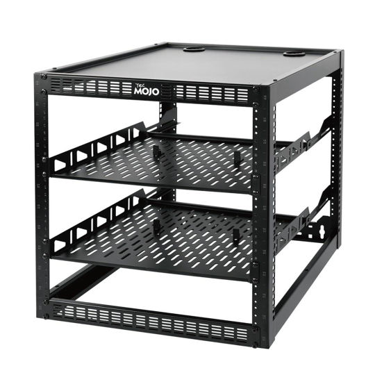 Picture of Tecmojo12U Open Frame Network Rack for Servers & AV Gear,Server Rack Floor Standing or Wall Mounted,with 2 PCS 1U Server Rack Shelf & Mounting Hardware, AV Rack for 19" Networking,Servers and Audio