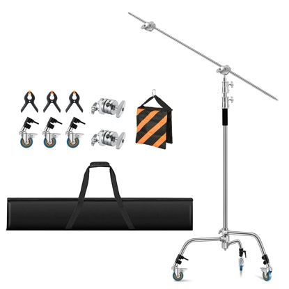 Picture of Heavy Duty C Stand 11.3ft/345cm Light Stand with 4.2ft/128cm Boom Arm Wheels Sturdy Stainless Steel Century Stand for Photography Studio Video Reflector, Umbrella, Softbox and Monolight