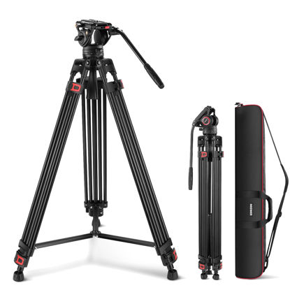 Picture of NEEWER 74" Video Tripod with Fluid Head, QR Plate, Aluminum Heavy Duty Camera Tripod Professional for DSLR Cameras Camcorders, Max Load 17.6lb/8kg, TP74