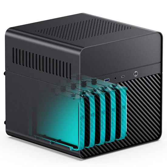 Picture of JONSBO N2 Black NAS ITX Case 5+1 Disk Bays Mini Aluminum Case, Built-in 12cm Fan, SFX Power Bite (L150mm Max.), Support 65mm CPU Cooler, Integrated Upper Cover Removable,Black