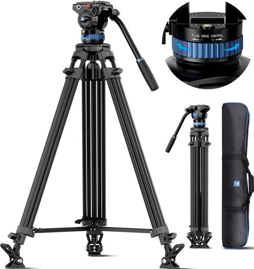 Picture of SIRUI AM-25S Video Tripod, 74.8" Professional Heavy Duty Tripod with Adjustable Damping Fluid Head for Camcorder, Cameras, DSLR, 360° Pan & +90°/-75° Tilt, Quick Release Plate, Max Load 22.0lb