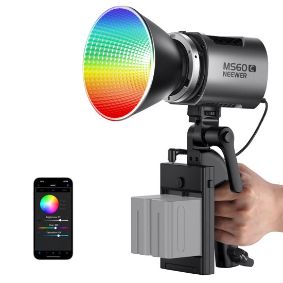 Picture of NEEWER MS60C RGBWW LED Video Light with 2.4G/APP Control, 65W Metal Mini RGB COB Continuous Output Lighting Bowens Mount Handheld Spotlight 2700K-6500K,8300lux/1m, CRI 97+/TLCI 98+,17 Effects + RGBCW