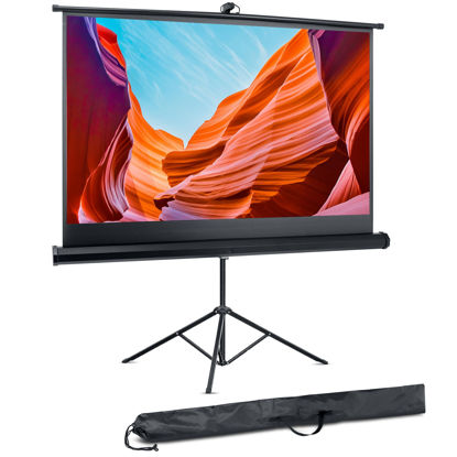 Picture of Pyle Projector Screen with Stand - 80-Inch Floor Standing Portable Fold-Out Rollup Matte for Projection, Includes Tripod, Great for Indoor/Outdoor Presentation, Quick Assembly