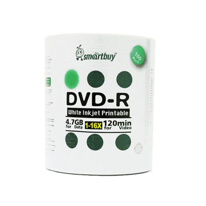 Picture of Smartbuy 4.7gb/120min 16x DVD-R White Inkjet Hub Printable Blank Media Recordable Disc (1200-Disc)