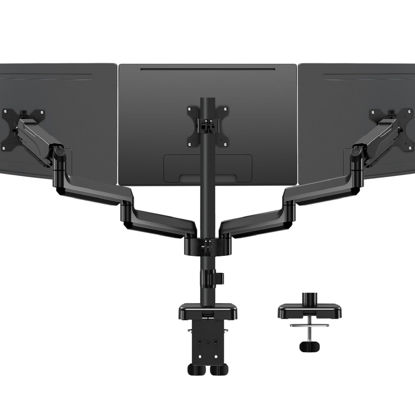 Picture of MOUNTUP Triple Monitor Mount, 3 Monitor Stand Desk Arm for Max 32'' Computer Screens, Max Extension 62.3" Gas Spring Triple Monitor Stand Holds 4.4-19.8lbs, VESA Bracket with Clamp/Grommet Base, Black