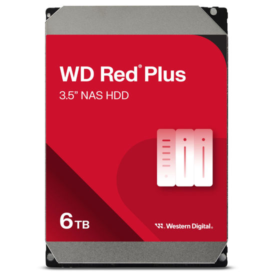 Picture of Western Digital 6TB WD Red Plus NAS Internal Hard Drive HDD - 5640 RPM, SATA 6 Gb/s, CMR, 128 MB Cache, 3.5" -WD60EFZX