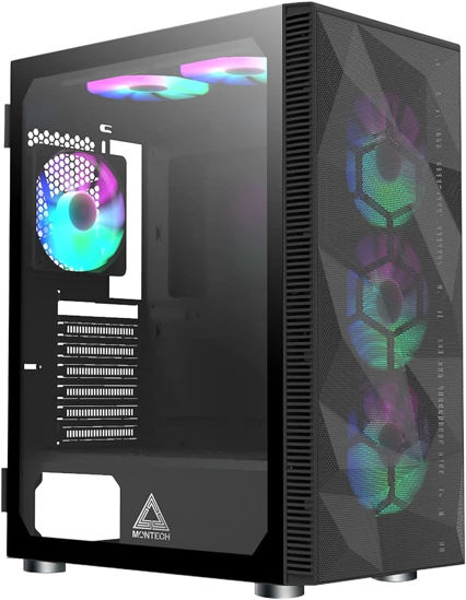 Picture of Montech X3 Mesh, 6 Fans - 3x 140mm & 3x 120mm Fixed RGB Lighting Fans, ATX Mid-Tower PC Gaming Case, USB3.0, Door Open Tempered Glass Side Panel, High Airflow, Black