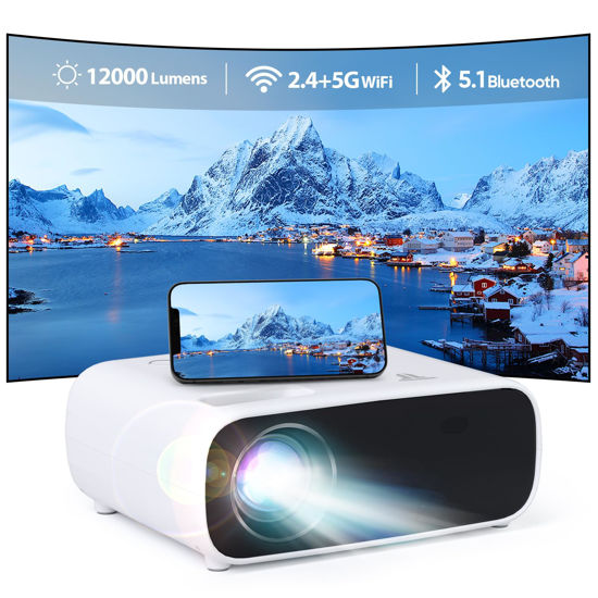 Picture of Projector with Wifi and Bluetooth, Native 1080P 12000 Lumen 4K Portable Home Video Projector , Compatible with iOS/Android/Laptop/HDMI/PC/ TV Stick