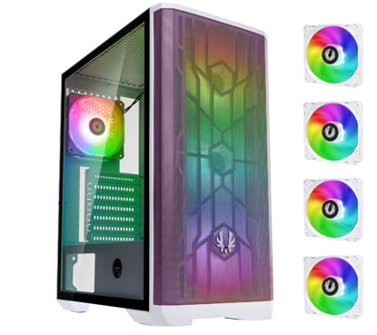 Picture of BitFenix Nova Mesh SE TG ARGB Edition High Airflow PC Gaming Case White/Purple ATX 4xARGB Fans Pre-Installed Temper Glass Aura SYNC/Mystic Light/RGB Fusion 2.0, 6+6 Controller (LED/PWM System)