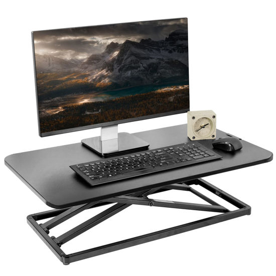 Picture of VIVO Economy Single Top Height Adjustable 29 inch Standing Desk Converter, Sit Stand Tabletop Monitor and Laptop Riser Platform Workstation, DESK-V000U