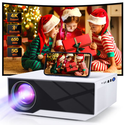 Picture of Projector with 5G WiFi and Bluetooth, Outdoor Portable Mini Projectors Support 4K, Native 1080P Video Movie Projector Compatible with iOS & Android Phone HDMI,VGA,USB,AV,White