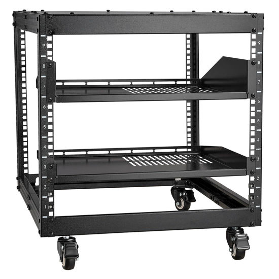 Picture of VEVOR 9U Open Frame Server Rack, 23''-40'' Adjustable Depth, Free Standing or Wall Mount Network Server Rack, 4 Post AV Rack with Casters, Holds All Your Networking IT Equipment AV Gear Router Modem